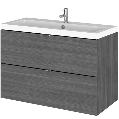 Hudson Reed Fusion 800mm Full Depth Wall Hung Basin Vanity Unit & Basin, 2 Drawers Anthracite Woodgrain CBI531