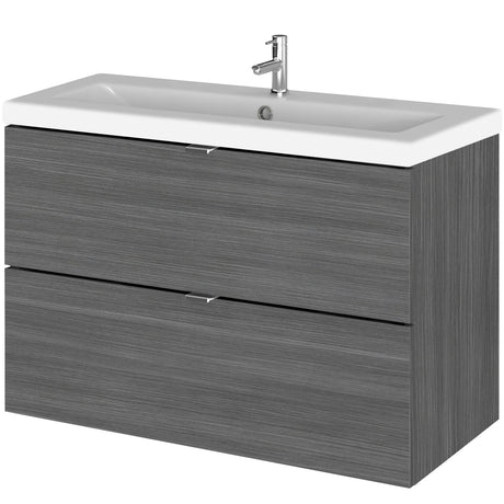Hudson Reed Fusion 800mm Full Depth Wall Hung Basin Vanity Unit & Basin, 2 Drawers Anthracite Woodgrain CBI531A