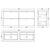 Hudson Reed Fusion 1200mm Full Depth Wall Hung Double Basin Vanity Unit & Basin, 4 Drawers Anthracite Woodgrain CBI532 LD