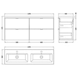 Hudson Reed Fusion 1200mm Full Depth Wall Hung Double Basin Vanity Unit & Basin, 4 Drawers Anthracite Woodgrain CBI532A LD