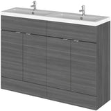 Hudson Reed Fusion 1200mm Full Depth Double Basin Vanity Unit & Basin, 4 Doors Anthracite Woodgrain CBI534