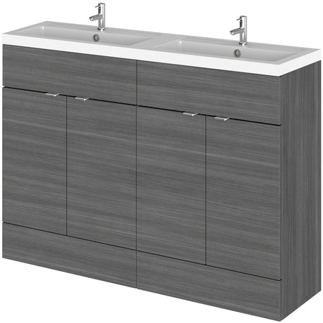 Hudson Reed Fusion 1200mm Full Depth Double Basin Vanity Unit & Basin, 4 Doors Anthracite Woodgrain CBI534