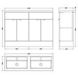 Hudson Reed Fusion 1200mm Full Depth Double Basin Vanity Unit & Basin, 4 Doors Anthracite Woodgrain CBI534 LD