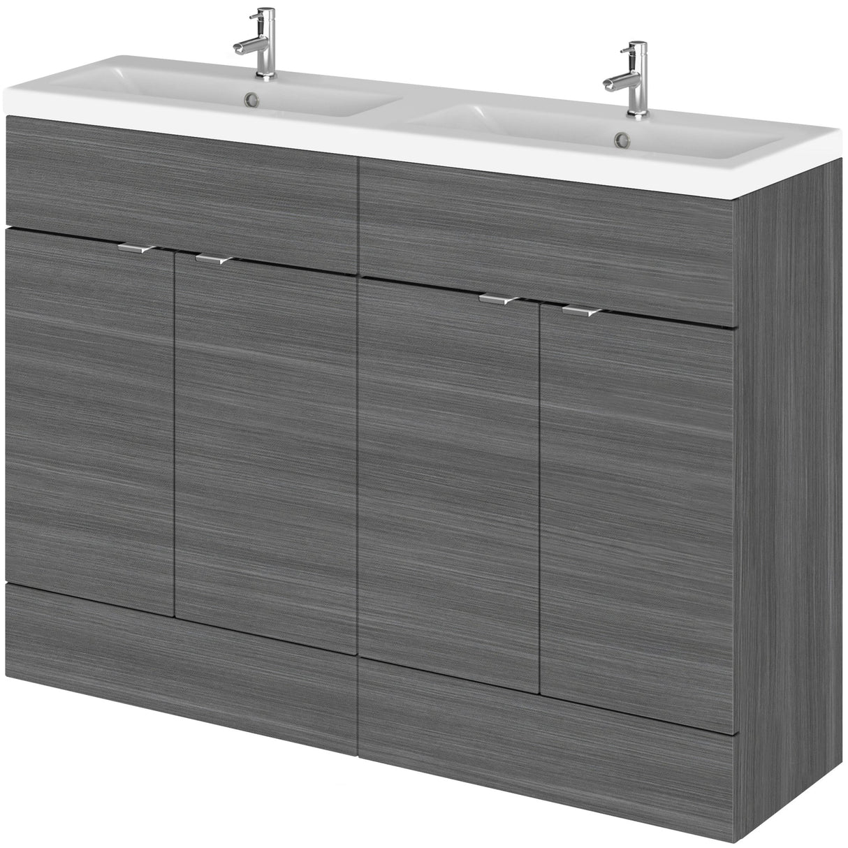 Hudson Reed Fusion 1200mm Full Depth Double Basin Vanity Unit & Basin, 4 Doors Anthracite Woodgrain CBI534A