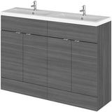 Hudson Reed Fusion 1200mm Full Depth Double Basin Vanity Unit & Basin, 4 Doors Anthracite Woodgrain CBI534A