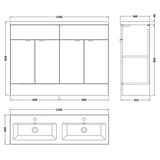 Hudson Reed Fusion 1200mm Full Depth Double Basin Vanity Unit & Basin, 4 Doors Anthracite Woodgrain CBI534A LD
