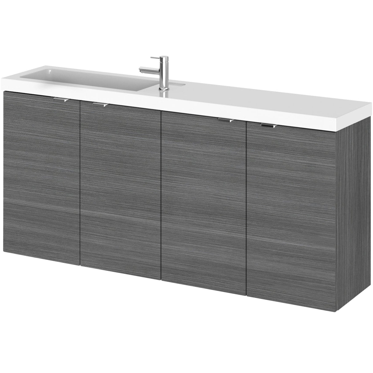 Hudson Reed Fusion 1200mm Slimline Wall Hung Vanity Unit & Basin, 4 Doors Anthracite Woodgrain CBI535