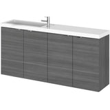 Hudson Reed Fusion 1200mm Slimline Wall Hung Vanity Unit & Basin, 4 Doors Anthracite Woodgrain CBI535