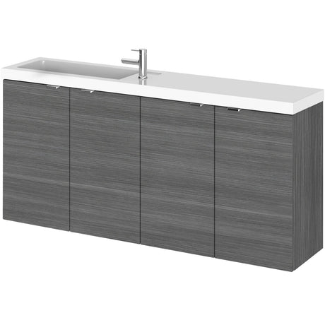 Hudson Reed Fusion 1200mm Slimline Wall Hung Vanity Unit & Basin, 4 Doors Anthracite Woodgrain CBI535