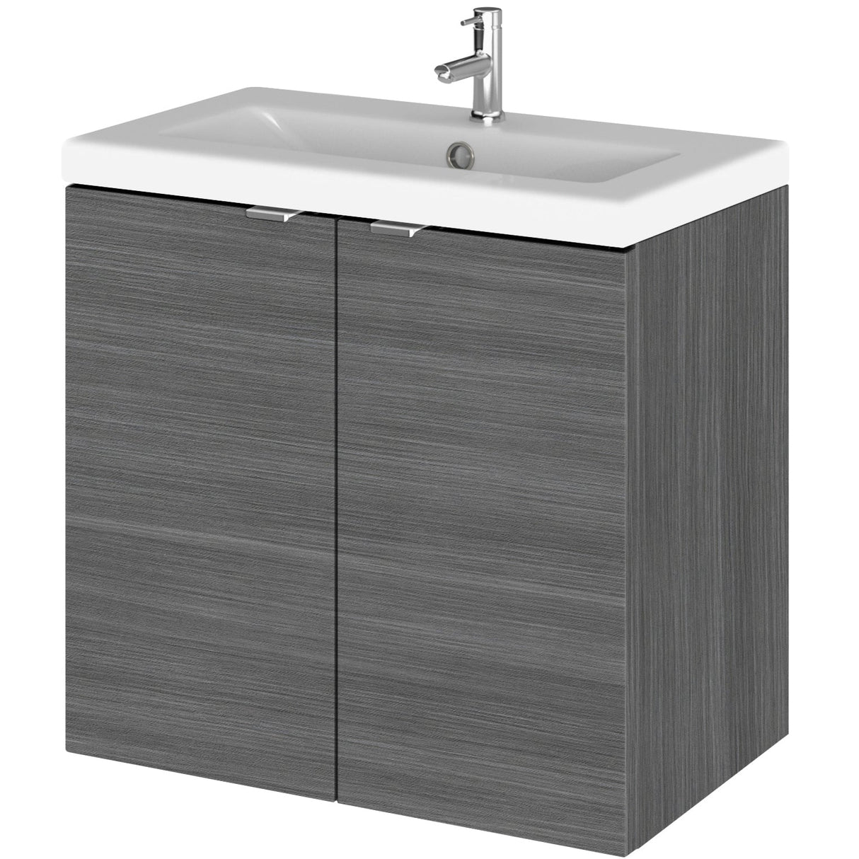 Hudson Reed Fusion 600mm Full Depth Wall Hung Basin Vanity Unit & Basin, 2 Doors Anthracite Woodgrain CBI536A
