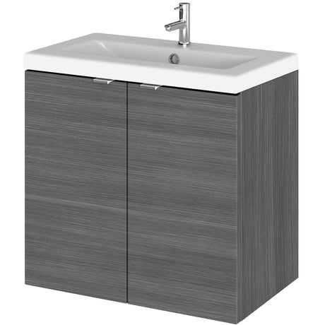 Hudson Reed Fusion 600mm Full Depth Wall Hung Basin Vanity Unit & Basin, 2 Doors Anthracite Woodgrain CBI536A