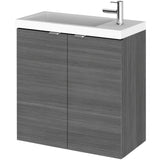 Hudson Reed Fusion 500mm Slimline Basin Vanity Unit & Basin, 2 Doors Anthracite Woodgrain CBI538