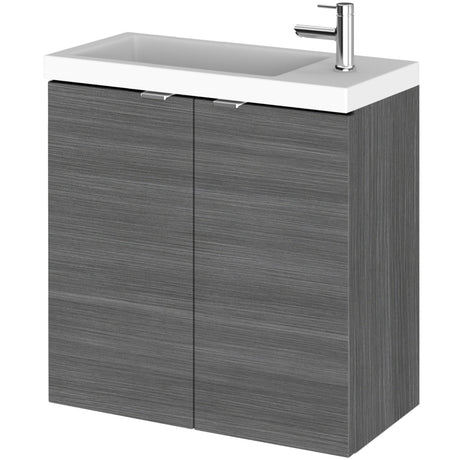 Hudson Reed Fusion 500mm Slimline Basin Vanity Unit & Basin, 2 Doors Anthracite Woodgrain CBI538