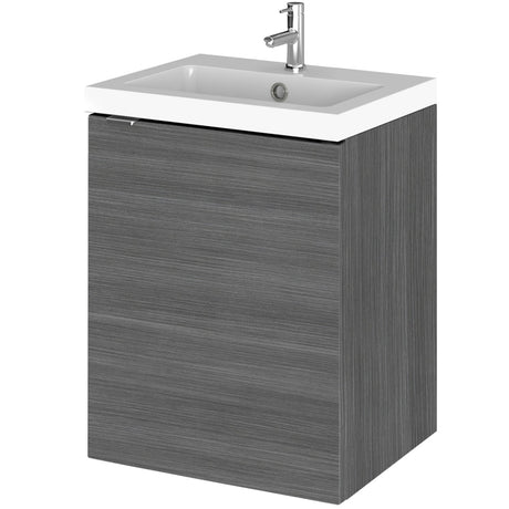 Hudson Reed Fusion 400mm Full Depth Wall Hung Basin Vanity Unit & Basin, 1 Door Anthracite Woodgrain CBI539