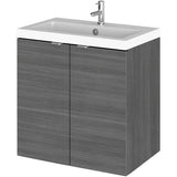 Hudson Reed Fusion 500mm Full Depth Wall Hung Basin Vanity Unit & Basin, 2 Doors Anthracite Woodgrain CBI540
