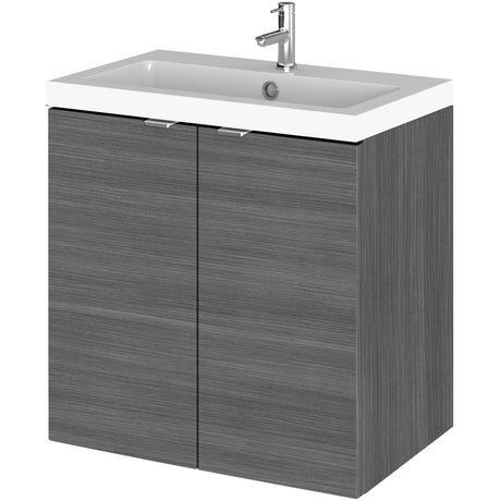 Hudson Reed Fusion 500mm Full Depth Wall Hung Basin Vanity Unit & Basin, 2 Doors Anthracite Woodgrain CBI540