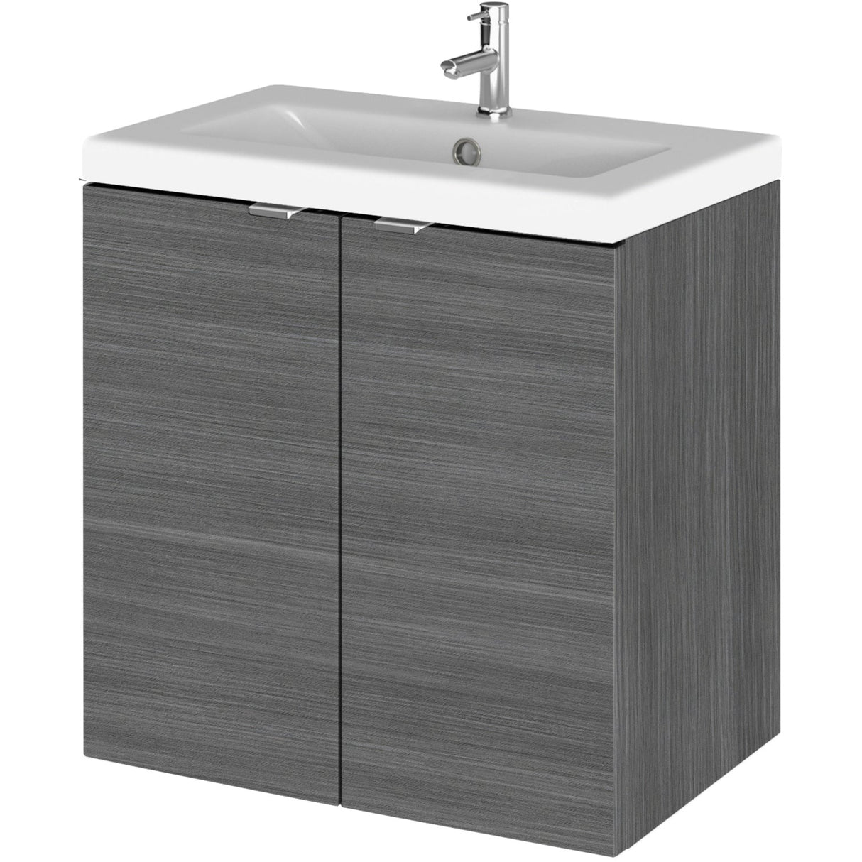 Hudson Reed Fusion 500mm Full Depth Wall Hung Basin Vanity Unit & Basin, 2 Doors Anthracite Woodgrain CBI540A