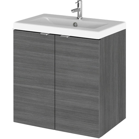 Hudson Reed Fusion 500mm Full Depth Wall Hung Basin Vanity Unit & Basin, 2 Doors Anthracite Woodgrain CBI540A