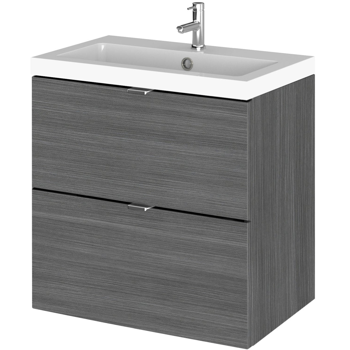 Hudson Reed Fusion 500mm Full Depth Wall Hung Basin Vanity Unit & Basin, 2 Drawers Anthracite Woodgrain CBI541