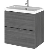 Hudson Reed Fusion 500mm Full Depth Wall Hung Basin Vanity Unit & Basin, 2 Drawers Anthracite Woodgrain CBI541