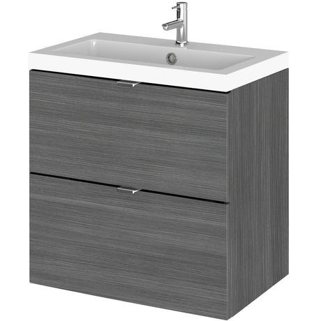 Hudson Reed Fusion 500mm Full Depth Wall Hung Basin Vanity Unit & Basin, 2 Drawers Anthracite Woodgrain CBI541