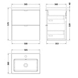 Hudson Reed Fusion 500mm Full Depth Wall Hung Basin Vanity Unit & Basin, 2 Drawers Anthracite Woodgrain CBI541 LD