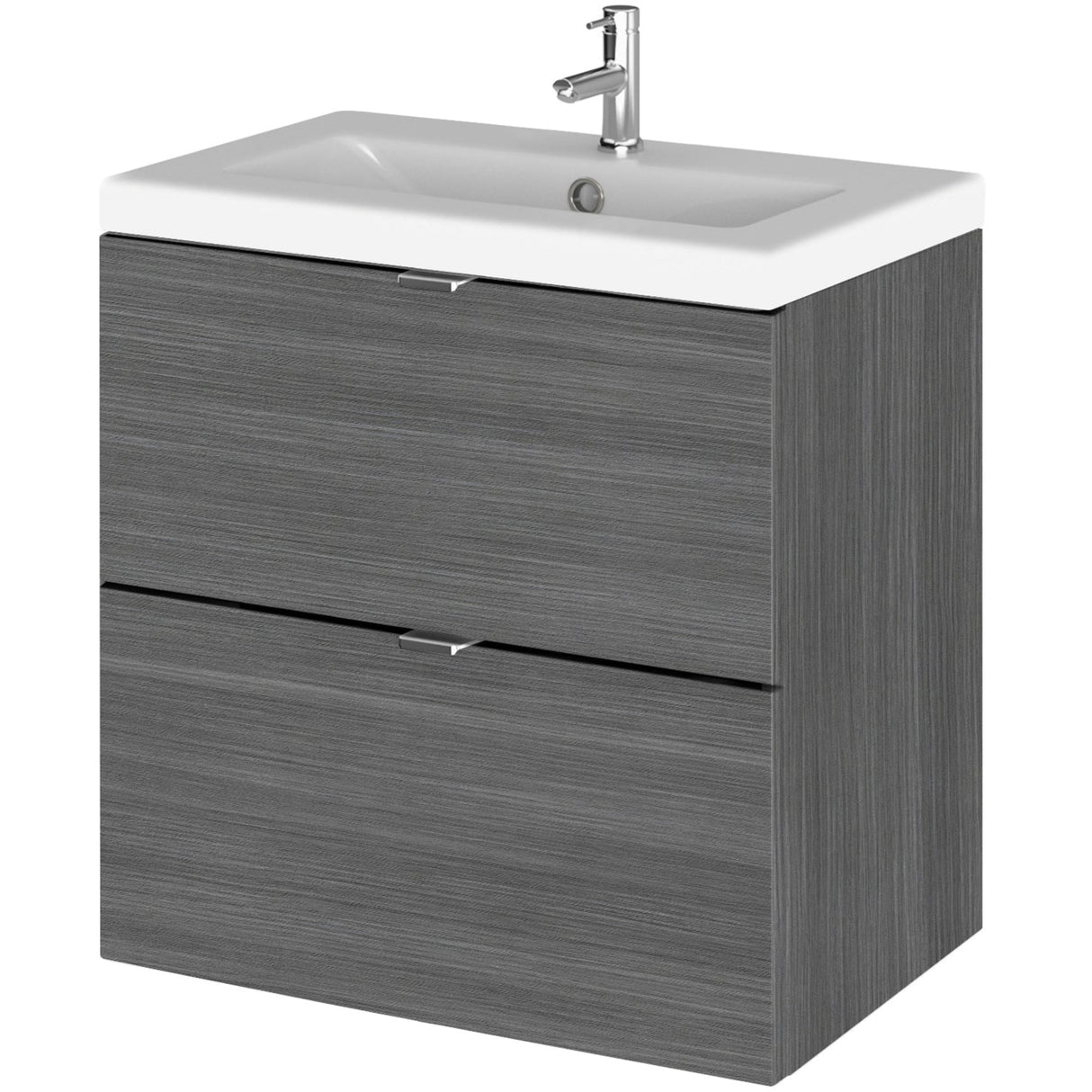 Hudson Reed Fusion 500mm Full Depth Wall Hung Basin Vanity Unit & Basin, 2 Drawers Anthracite Woodgrain CBI541A