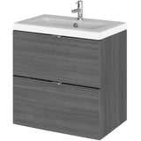 Hudson Reed Fusion 500mm Full Depth Wall Hung Basin Vanity Unit & Basin, 2 Drawers Anthracite Woodgrain CBI541A