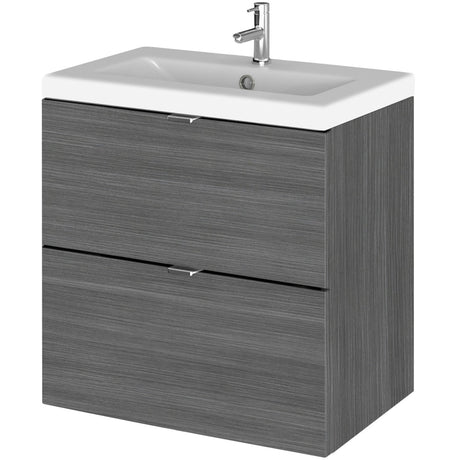 Hudson Reed Fusion 500mm Full Depth Wall Hung Basin Vanity Unit & Basin, 2 Drawers Anthracite Woodgrain CBI541A