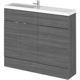 Hudson Reed Fusion Slimline Toilet & Basin Suite, 2 Door Vanity Unit (500mm), W1000mm Anthracite Woodgrain CBI542
