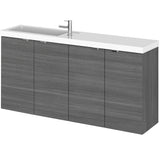 Hudson Reed Fusion 1000mm Slimline Wall Hung Vanity Unit & Basin, 4 Doors Anthracite Woodgrain CBI543