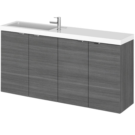 Hudson Reed Fusion 1000mm Slimline Wall Hung Vanity Unit & Basin, 4 Doors Anthracite Woodgrain CBI543
