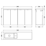 Hudson Reed Fusion 1000mm Slimline Wall Hung Vanity Unit & Basin, 4 Doors Anthracite Woodgrain CBI543 LD