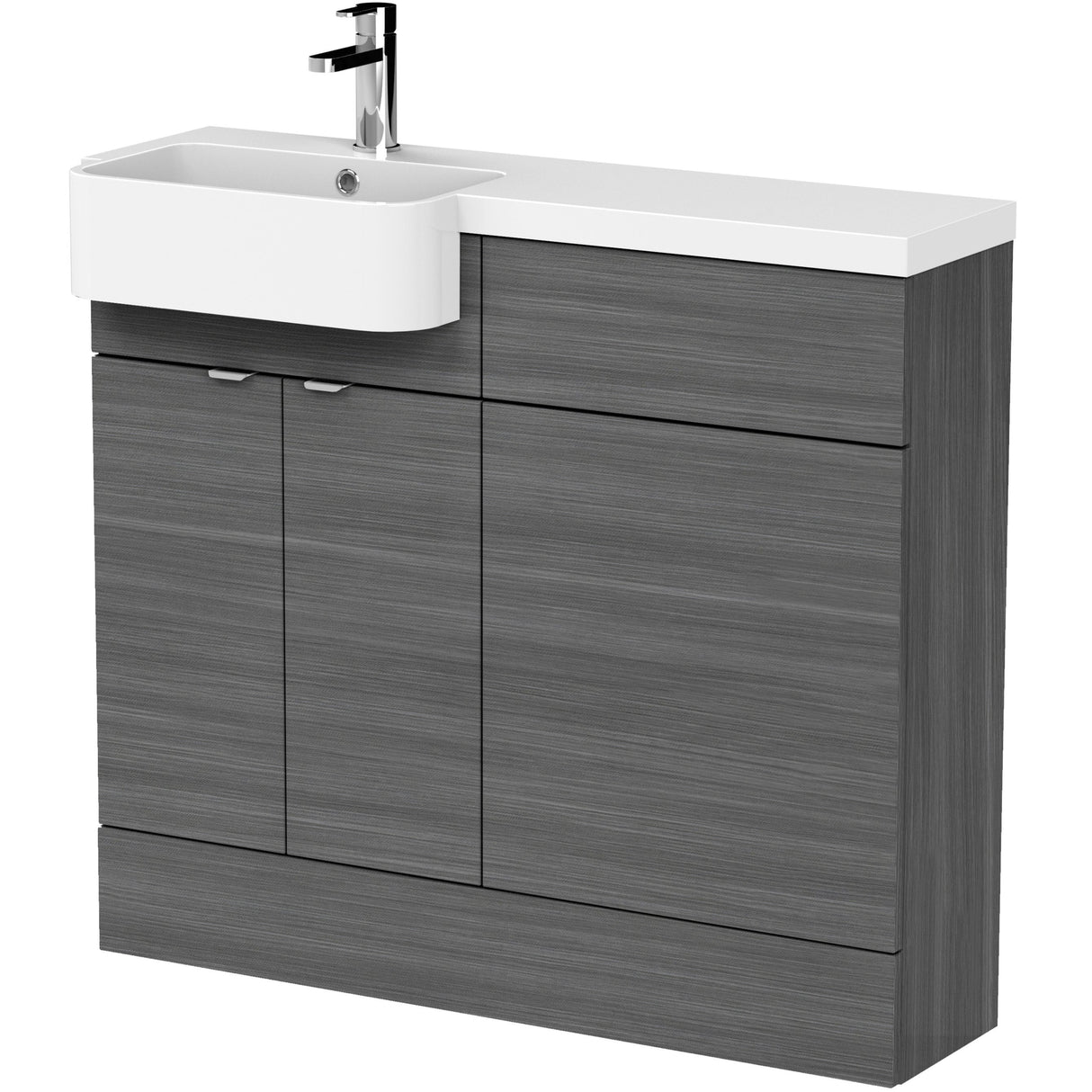 Hudson Reed Fusion Round Semi-Recessed Toilet & Basin Suite, 2 Door Vanity Unit (500mm), W1000mm Anthracite Woodgrain CBI544