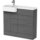 Hudson Reed Fusion Round Semi-Recessed Toilet & Basin Suite, 2 Door Vanity Unit (500mm), W1000mm Anthracite Woodgrain CBI544