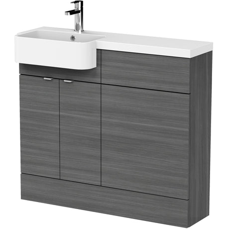 Hudson Reed Fusion Round Semi-Recessed Toilet & Basin Suite, 2 Door Vanity Unit (500mm), W1000mm Anthracite Woodgrain CBI544