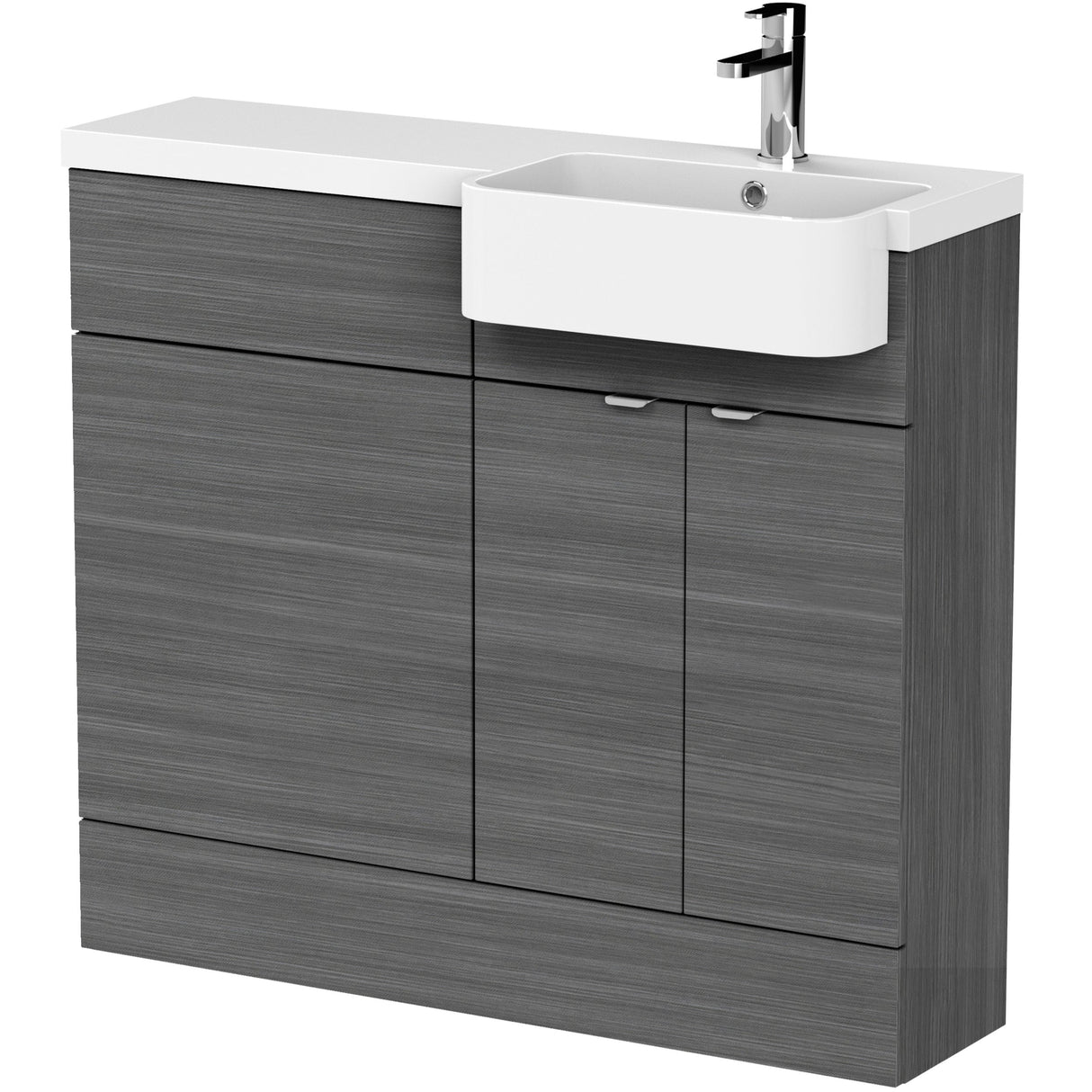Hudson Reed Fusion Round Semi-Recessed Toilet & Basin Suite, 2 Door Vanity Unit (500mm), W1000mm Anthracite Woodgrain CBI545
