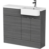 Hudson Reed Fusion Round Semi-Recessed Toilet & Basin Suite, 2 Door Vanity Unit (500mm), W1000mm Anthracite Woodgrain CBI545