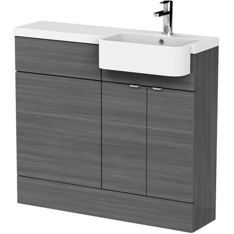 Hudson Reed Fusion Round Semi-Recessed Toilet & Basin Suite, 2 Door Vanity Unit (500mm), W1000mm Anthracite Woodgrain CBI545