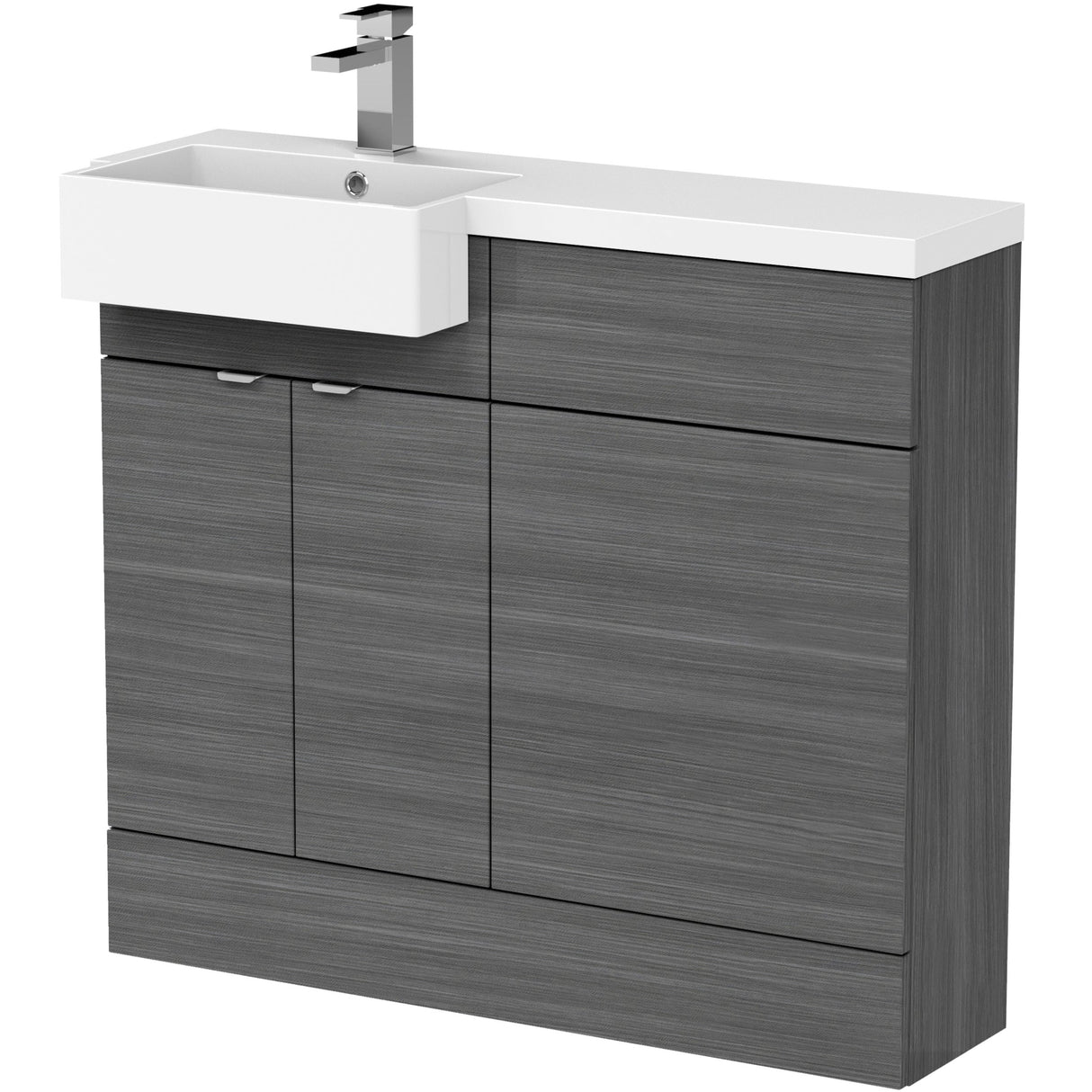 Hudson Reed Fusion Square Semi-Recessed Toilet & Basin Suite, 2 Door Vanity Unit (500mm), W1000mm Anthracite Woodgrain CBI548