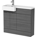 Hudson Reed Fusion Square Semi-Recessed Toilet & Basin Suite, 2 Door Vanity Unit (500mm), W1000mm Anthracite Woodgrain CBI548