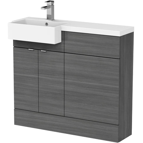 Hudson Reed Fusion Square Semi-Recessed Toilet & Basin Suite, 2 Door Vanity Unit (500mm), W1000mm Anthracite Woodgrain CBI548
