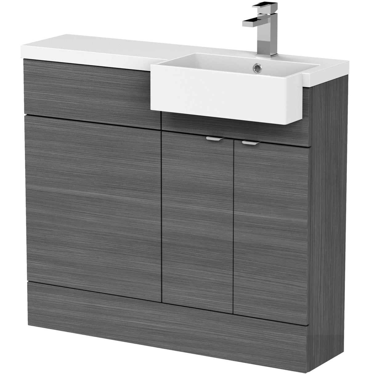 Hudson Reed Fusion Square Semi-Recessed Toilet & Basin Suite, 2 Door Vanity Unit (500mm), W1000mm Anthracite Woodgrain CBI549