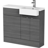 Hudson Reed Fusion Square Semi-Recessed Toilet & Basin Suite, 2 Door Vanity Unit (500mm), W1000mm Anthracite Woodgrain CBI549
