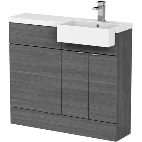 Hudson Reed Fusion Square Semi-Recessed Toilet & Basin Suite, 2 Door Vanity Unit (500mm), W1000mm Anthracite Woodgrain CBI549