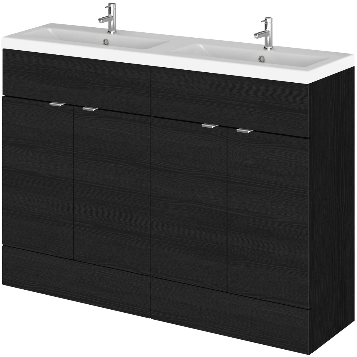 Hudson Reed Fusion 1200mm Full Depth Double Basin Vanity Unit & Basin, 4 Doors Charcoal Black CBI634A