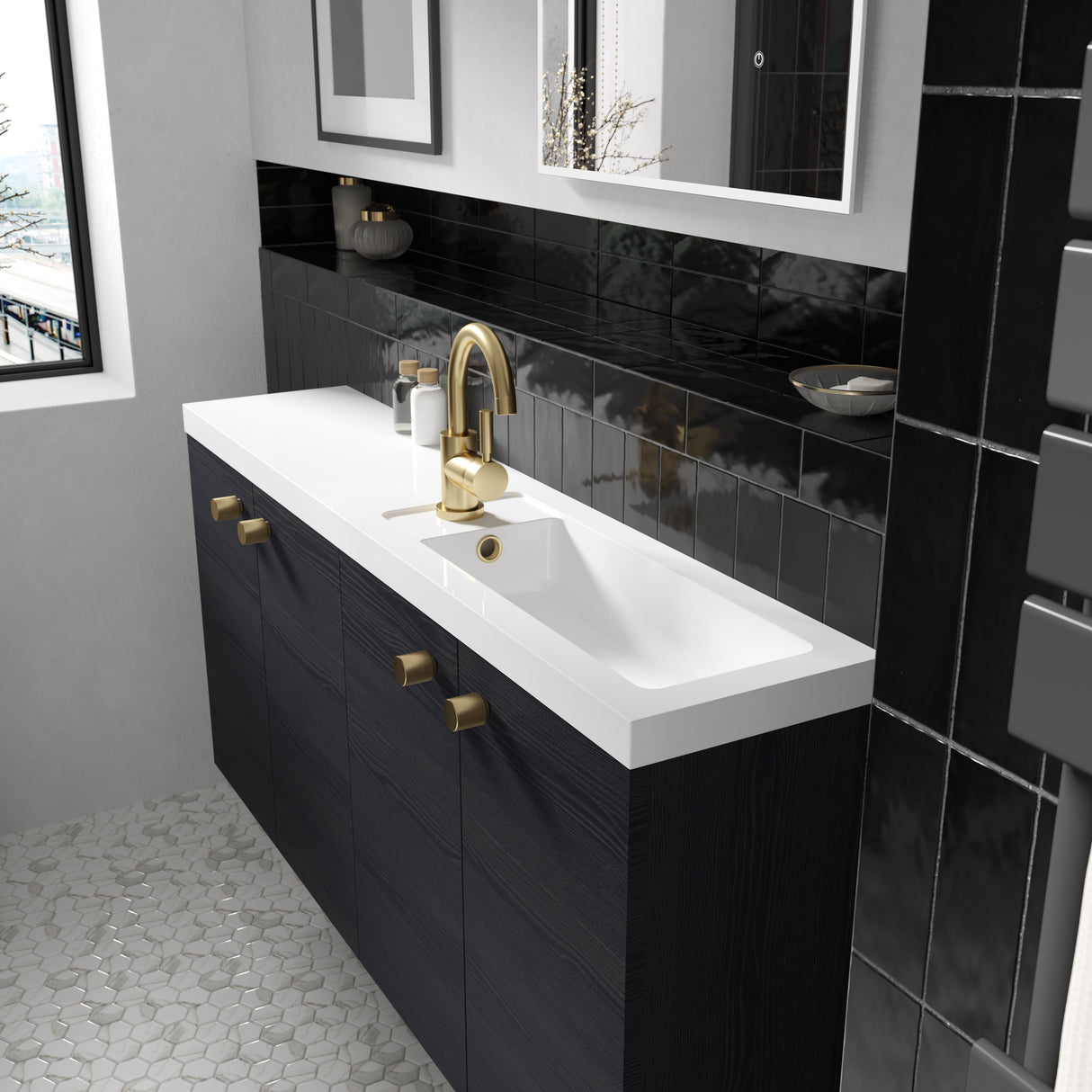 Hudson Reed Fusion 1200mm Slimline Wall Hung Vanity Unit & Basin, 4 Doors Charcoal Black CBI635 LS