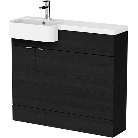 Hudson Reed Fusion Round Semi-Recessed Toilet & Basin Suite, 2 Door Vanity Unit (500mm), W1000mm Charcoal Black CBI644