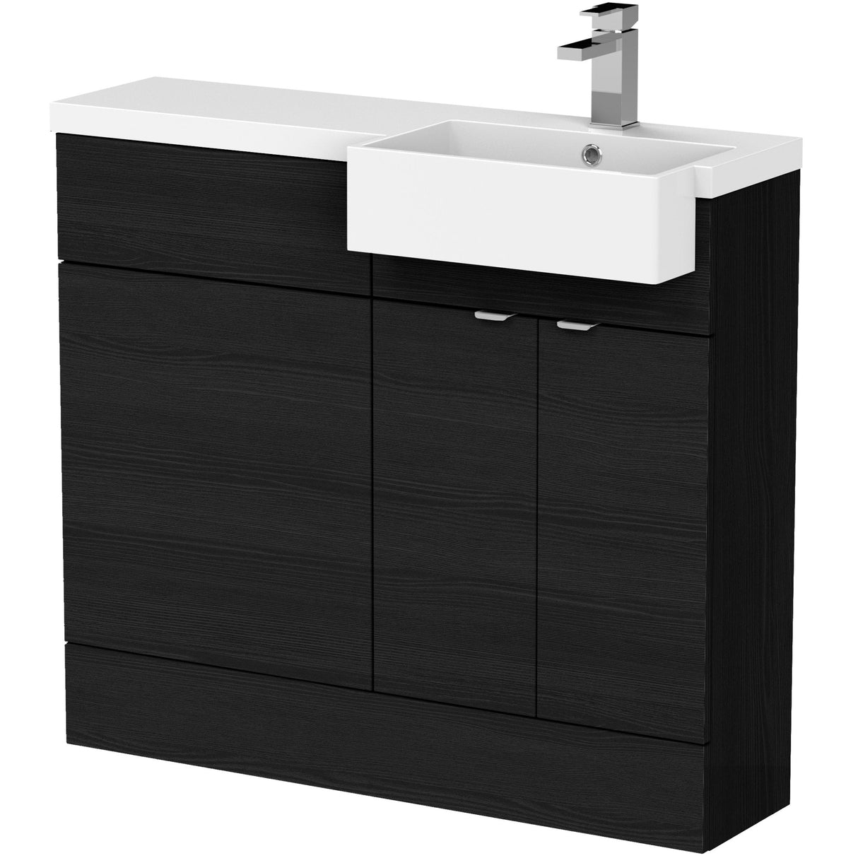 Hudson Reed Fusion Square Semi-Recessed Toilet & Basin Suite, 2 Door Vanity Unit (500mm), W1000mm Charcoal Black CBI649