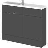 Hudson Reed Fusion Slimline Toilet & Basin Suite, 2 Door Vanity Unit (600mm), W1100mm Gloss Grey CBI901